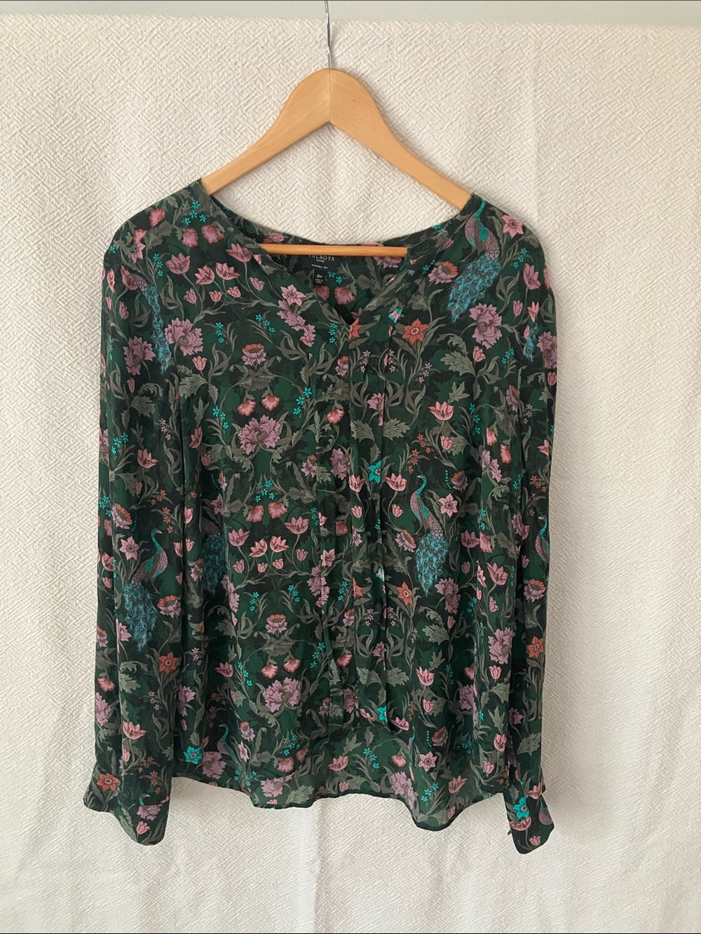 Talbots Washable Silk Top Floral Peacock